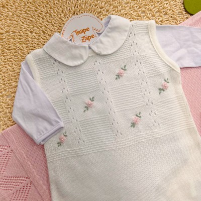 Saída de Maternidade Salopete Duda - Off White e Rosa